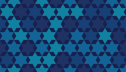 Star of David seamless blue vector background. Stylish vector repeating pattern with a Six-pointed star.
