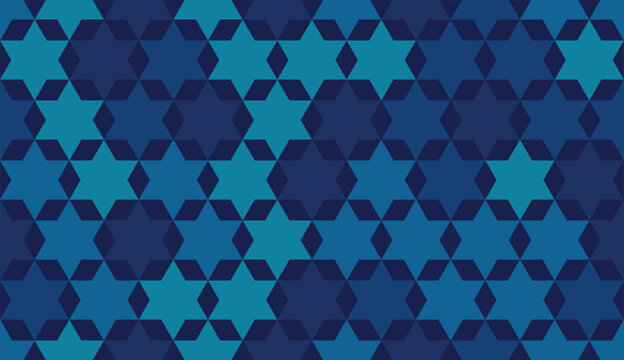 Star of David seamless blue vector background. Stylish vector repeating pattern with a Six-pointed star.
