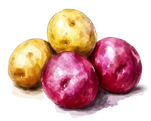 Watercolor Pile of Yellow and Red Potatoes
