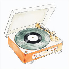 Fototapeta premium Classic Vinyl Record Player in Minimalist Style Isolated on White Background Perfect for Music Lovers and Retro Aficionados Showcasing Timeless Design and Nostalgic Vibes