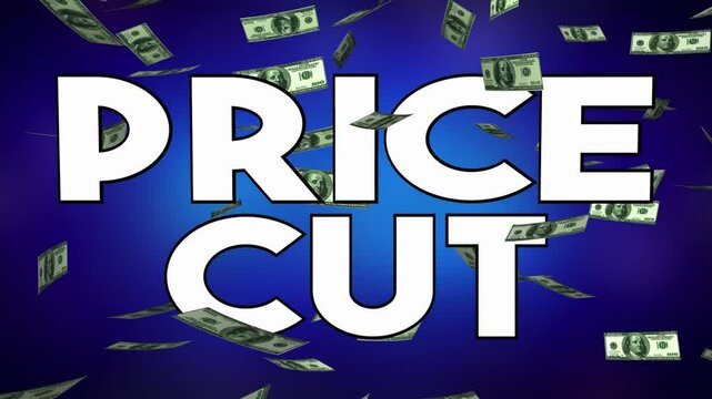 Price Cut Money Falling Costs Reduction Lower Sale Offer Discount 3d Animation
