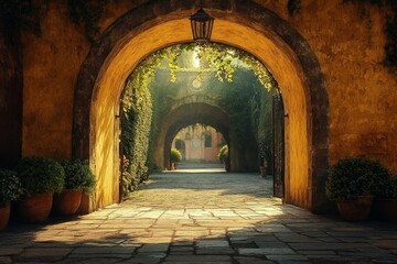 magical portal opening in a quiet village square, Generative AI