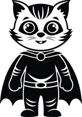 Cute cartoon cat character dressed as a superhero premium quality silhouette and line art vector illustration design