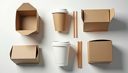 Empty Cardboard Containers and Paper Straws Eco-Friendly Presentation