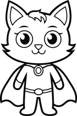 Cute cartoon cat character dressed as a superhero premium quality silhouette and line art vector illustration design