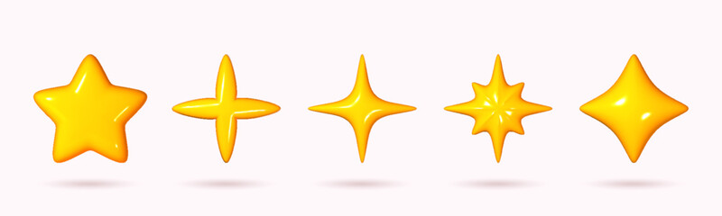 Yellow star icon 3D cartoon style, isolated on a white background. Vector illustration of a plastic, volumetric star.
