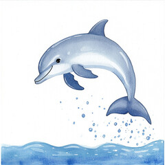 Obraz premium Cheerful Dolphin Leaping Joyfully Out of Clear Blue Water in a Minimalist Style Capturing the Essence of Playfulness and Freedom in Nature's Beautiful Ocean Environment