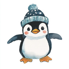 Fototapeta premium Adorable Penguin in Cozy Winter Hat Minimalist Design Perfect for Seasonal Themes and Cute Animal Lovers Ideal for Holiday Cards Prints and Children's Decor