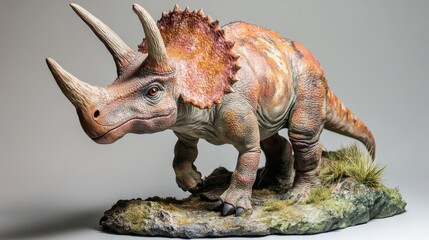 Obraz premium Detailed Triceratops Dinosaur Model on Grey Background