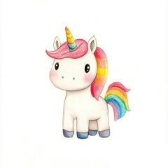 Fototapeta premium Minimalist Tiny Unicorn with a Colorful Rainbow Mane Perfect for Whimsical Art Children's Decor and Fantasy Themes Capturing the Essence of Magic and Imagination