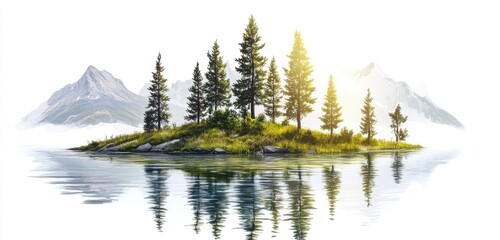 Misty Island Sunrise Reflection