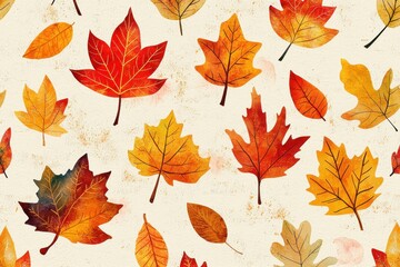 Fototapeta premium A vibrant array of autumn leaves in various shapes and sizes. The warm hues of orange, red, and yellow create a beautiful fall pattern.