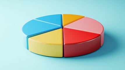 Obraz premium Colorful pie chart made of plastic segments on a blue background, representing data visualization