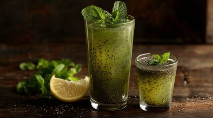 Refreshing Mint & Lemon Beverages: A vibrant composition of chilled beverages infused with fresh mint and lemon, creating a visual symphony of freshness and health.
