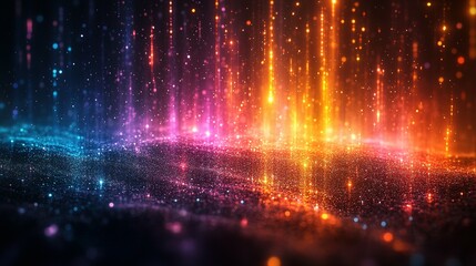 Colorful particles and lights create an abstract and glowing scene