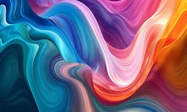 Colorful abstract waves of paint blend together, creating a vibrant, dynamic flow of colors
