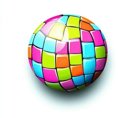 Obraz premium Vibrant Mosaic Sphere with Geometric Pattern and Glossy Texture on a White Background