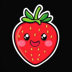 Obraz premium Cute Bouncing Strawberry 2D Cartoon Sticker Design for Fun and Playful Illustrations Perfect for Kids' Crafts Scrapbooking and Digital Projects Featuring a Cheerful Berry Character