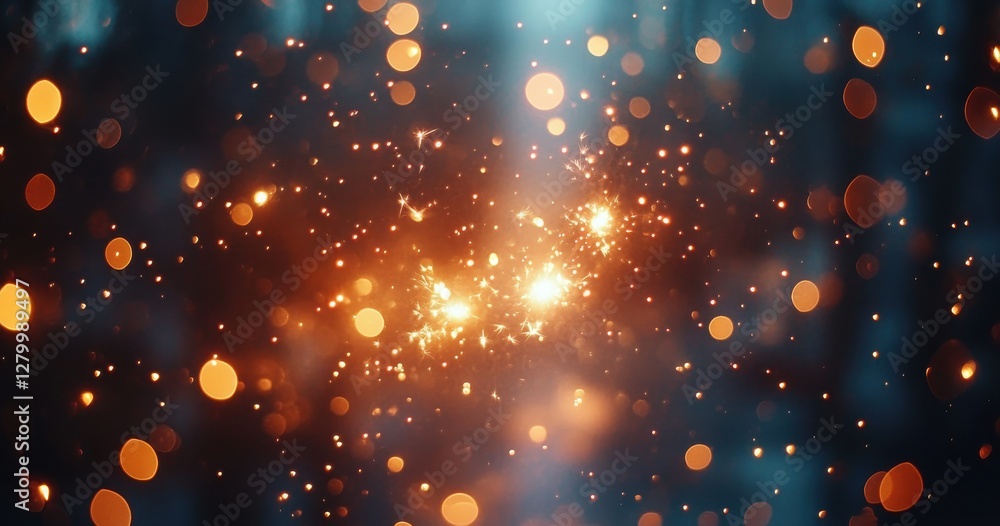 Aufkleber beautiful abstract background with glowing bokeh lights in warm orange and blue tones creating a dre