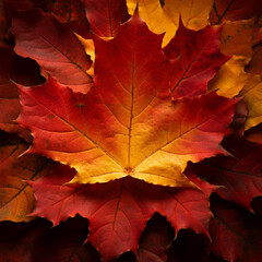 Colorful autumn maple leaves in red, orange, yellow, and brown 
