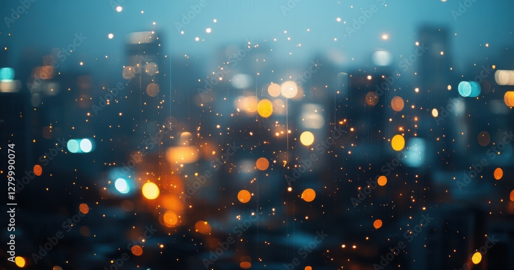 Poster beautiful bokeh cityscape view with colorful lights and a dreamy atmosphere at dusk creating a magic