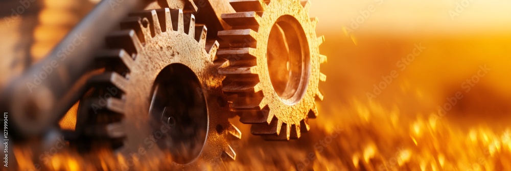 Poster interlocking metal gears rotate amidst a backdrop of intense flames and heat, symbolizing the relent