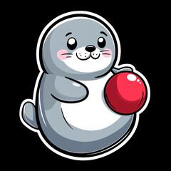 Obraz premium Adorable Playful Seal Balancing a Colorful Ball in a Cute Kawaii Style Perfect for Kids' Rooms Fun Illustrations and Whimsical Art Collections Featuring Marine Life