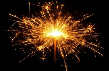 Bright and Glowing Sparkler Emitting Shimmering Light Sparks Against a Dark Background During a Celebration or Festive Event