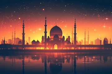 Fototapeta premium Majestic Mosque Silhouette at Sunset Over Cityscape