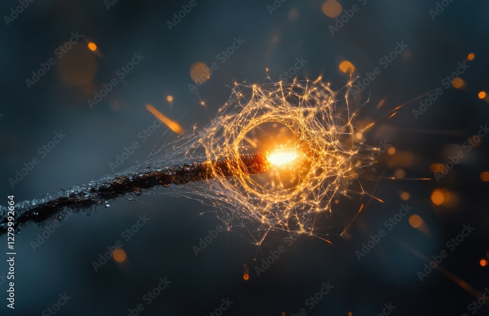 Poster captivating close-up of sparkling firework spark igniting with glowing light and dynamic particle ef