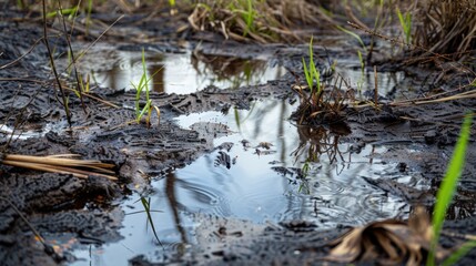 Obraz premium Peat: An organic substance formed in waterlogged areas from decaying plant matter, peat is used as both a fuel and to enrich soil. 