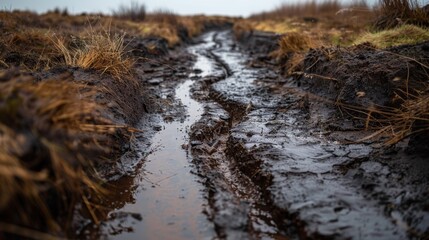 Obraz premium Peat: An organic material formed from decayed plant matter in waterlogged areas, peat is used as both a fuel and a soil amendment. 