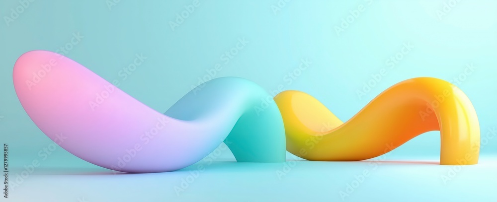 Poster colorful 3d curve: an abstract 3d illustration of a smooth, undulating curve in gradient colors. the