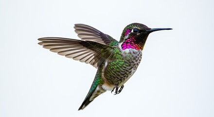 Fototapeta premium Hummingbird Flying with Wings Spread Close Up Showing Vibrant Colors
