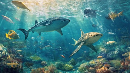 Vibrant Underwater Scene with Whale Shark and Reef Fish