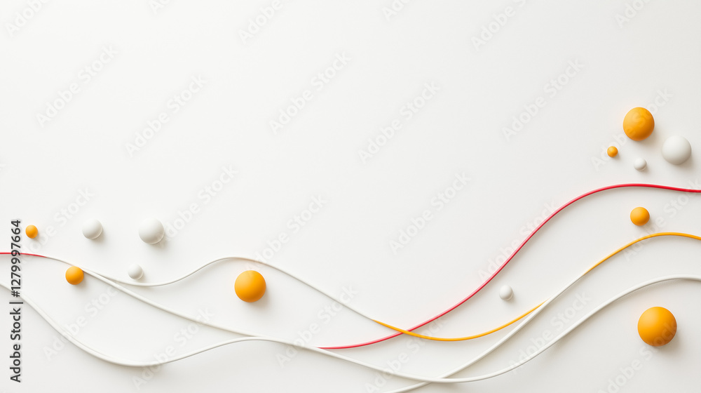 Poster abstract serenity: a minimalist composition of flowing lines and spheres creates a sense of calm and