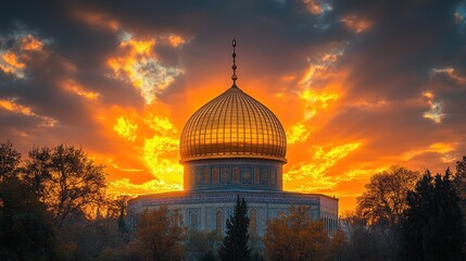 Fototapeta premium Golden Dome Sunset Jerusalem