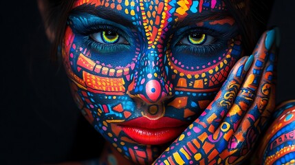 Fototapeta premium Vibrant body art exhibition urban studio photography dark background close-up