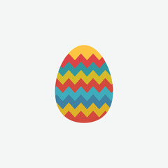 Discover a vibrant Easter egg design with bold zigzag patterns in yellow, red, and blue on a gray background. Perfect for holiday inspiration or festive crafts!