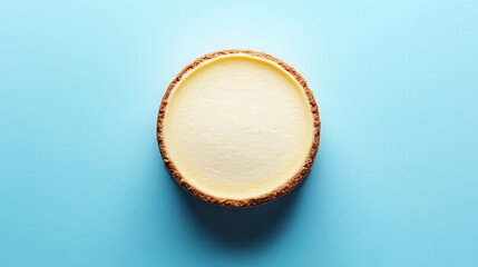 Single New York Style Cheesecake on Blue Background