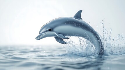 Fototapeta premium Dolphin jumping through water ocean wildlife photography calm sea side view