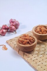 bawang goreng or Indonesian crispy deep fried shallots or onion flakes