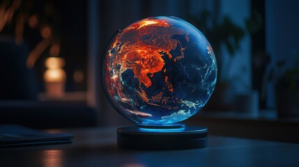 Illuminated Global Earth Globe on Stand Night Scene World Map Technology