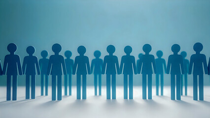 Paper craft of crowd representing diversity, uniformity or networking in abstract blue background