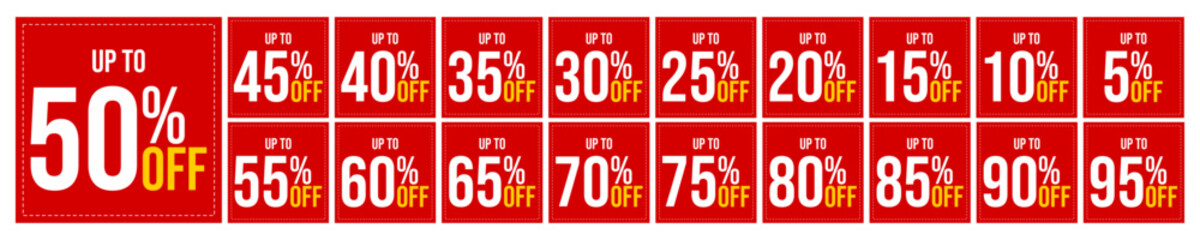 Various Discount Sale Promotions with Percentage Values for Marketing