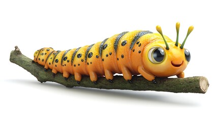 Cute cartoon caterpillar on a branch nature digital art playful scene