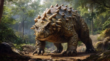 Fototapeta premium Powerful Prehistoric Reptile in Lush Jungle Setting