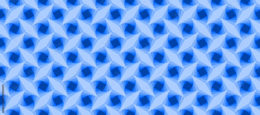 Poster harmonious blues, geometric diamond and square pattern with depth