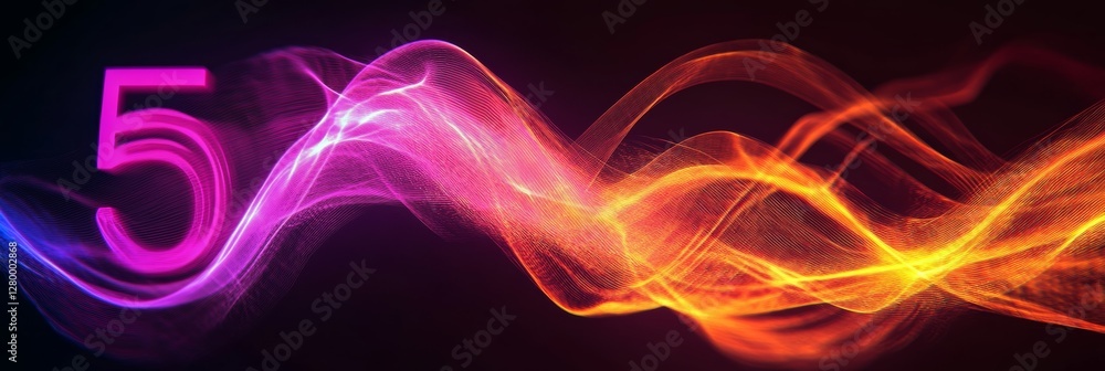 Poster a vibrant, abstract background featuring flowing waves of color with the number 