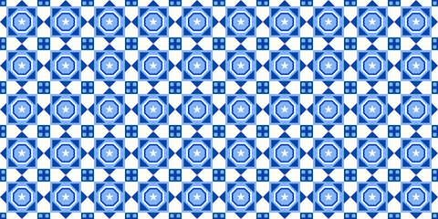 Abstract blue and black geometric pattern with star motifs